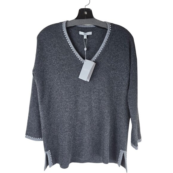 Neiman Marcus Cashmere Collection XS Charcoal Gray V-Neck Sweater - Picture 1 of 6